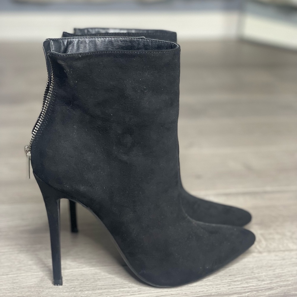 Black Suede Heeled Booties